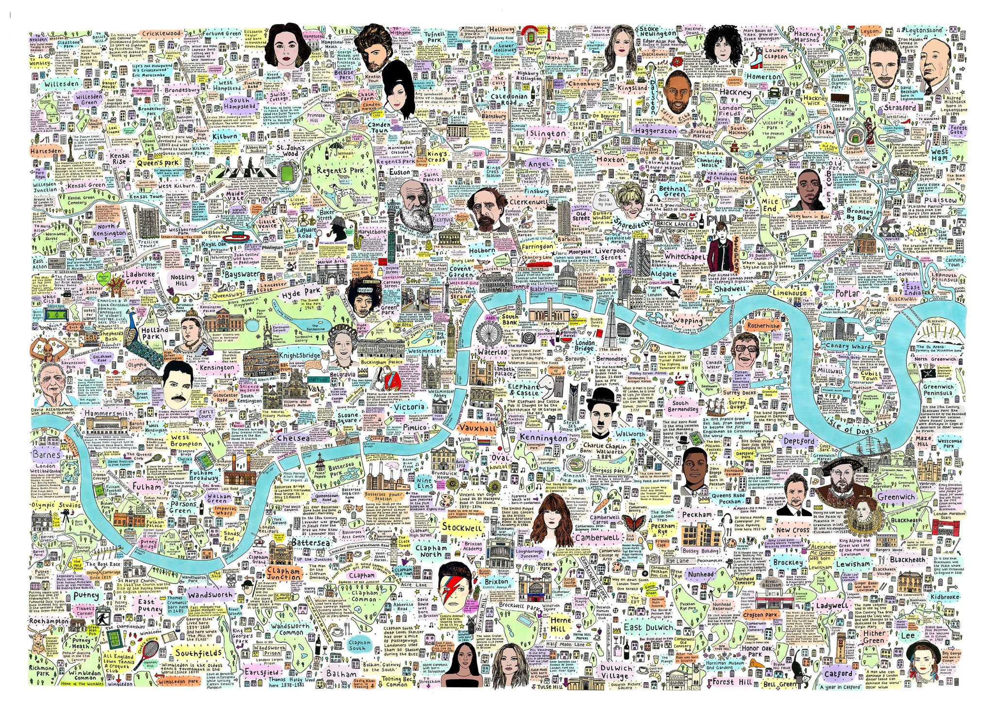 London & City Art Print - London Map of History and Culture - House of Cally – We Built This City