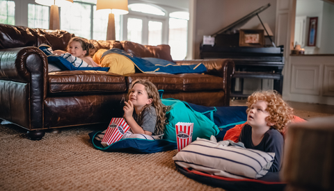 Kids Sleepover Beds Bundle Beds unrolled for an Indoor Movie Night