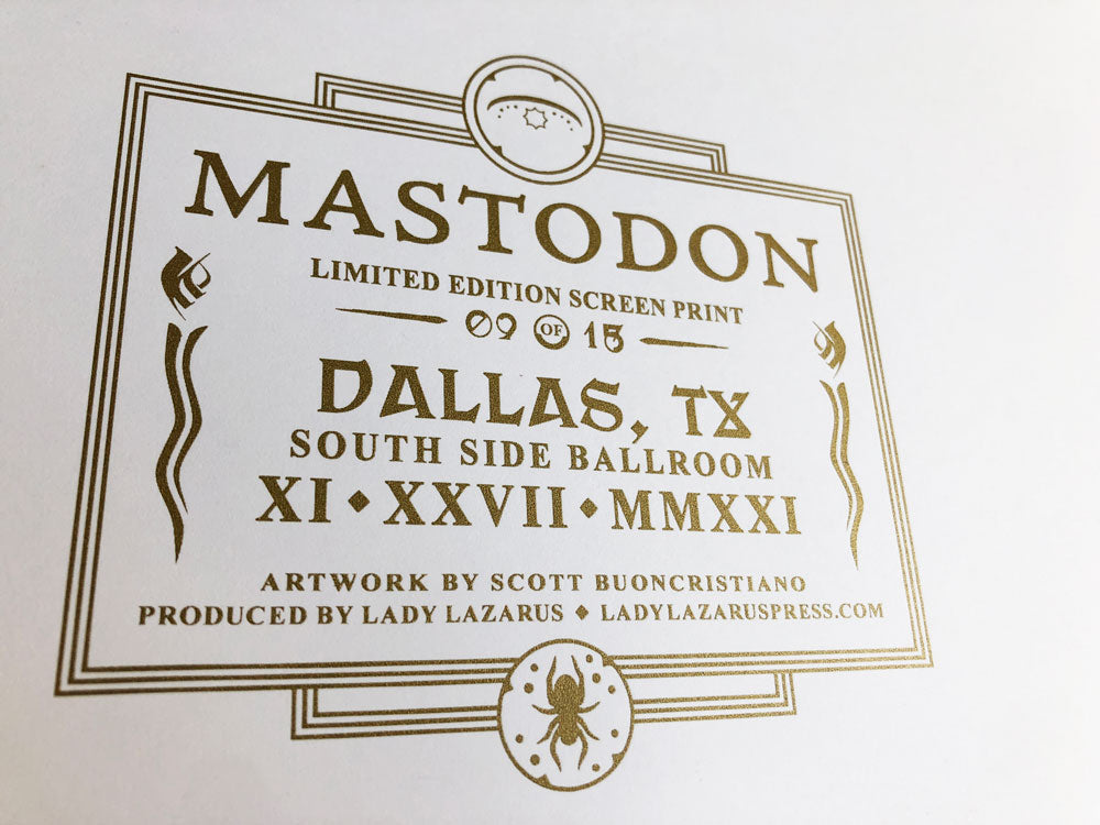 Sérigraphie officielle de Mastodon (Dallas 2021) par Scott Buon