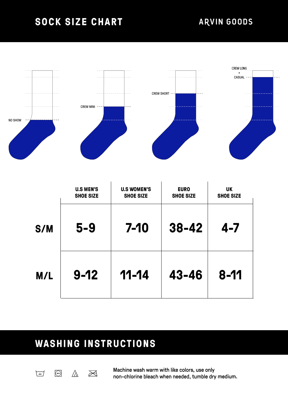 Socks Size Chart – Arvin Goods