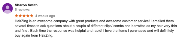 Hairzing 5 Star Happy Customer  Review