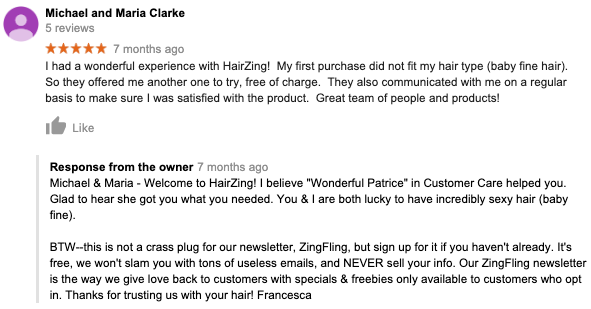 Hairzing Happy Customer Review