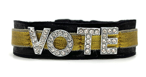 Gold with Faux Diamonds Vote Ponytailer Wristband by HairZing