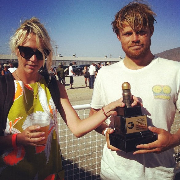 Dane "Minuteman" Reynolds is proud of his first place trophy from the Point Mugu Surf Contest.