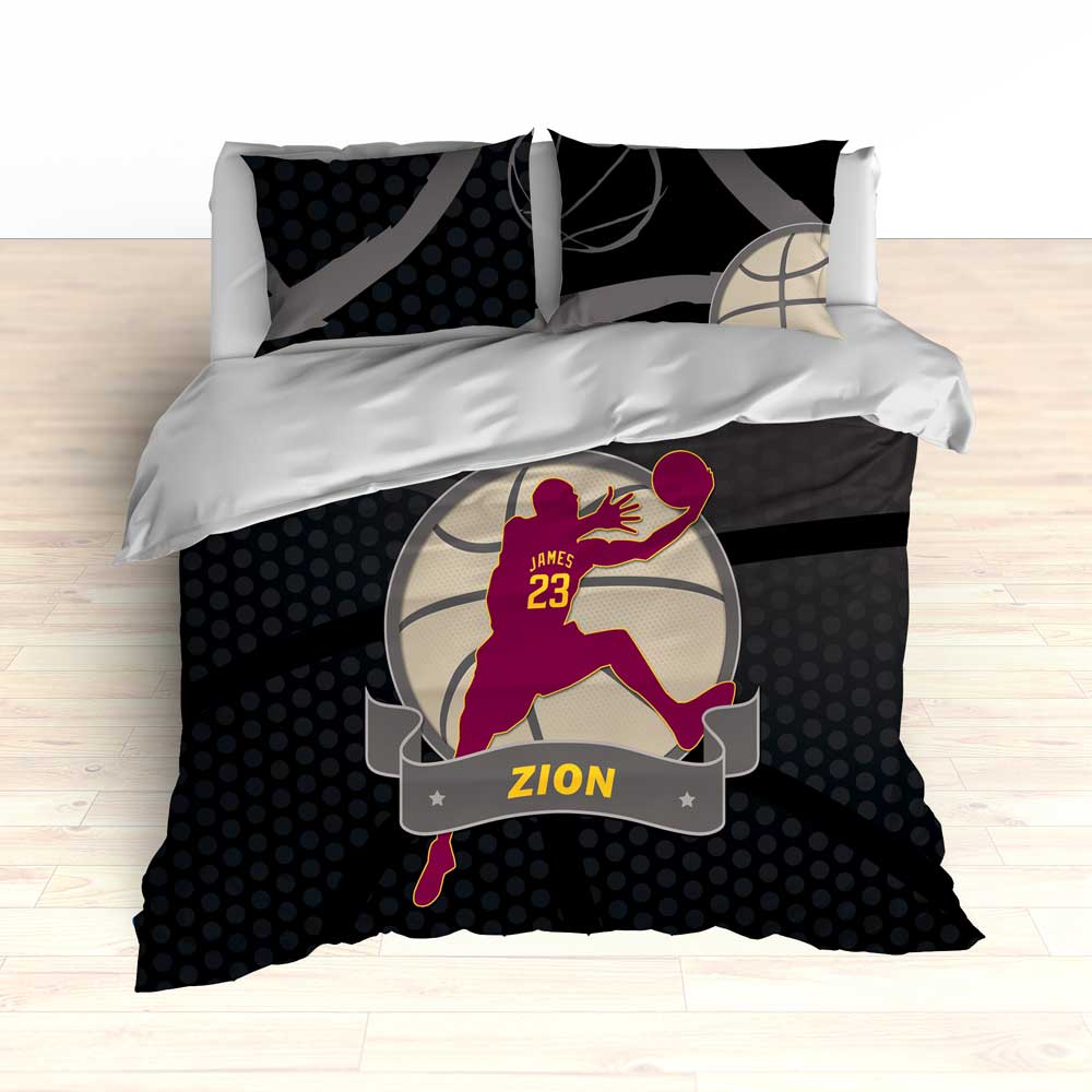 Basketball Player Bedding Black and Maroon Personalized – 2cooldesigns