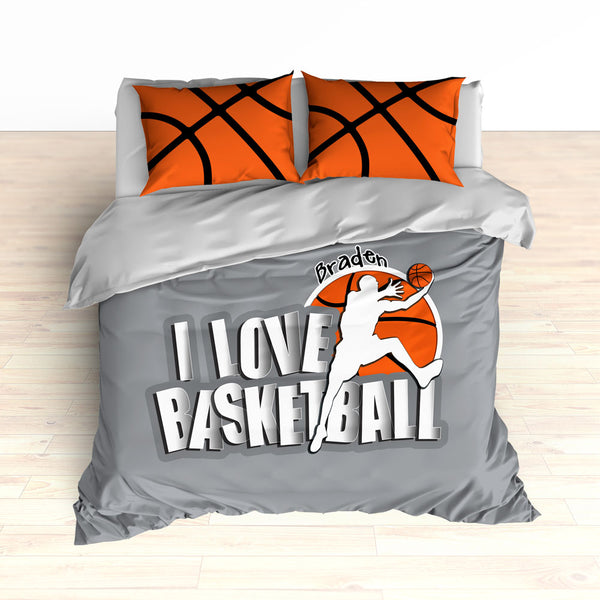 Personalized Basketball Bedding, I Love Basketball Hearts Bedding ...