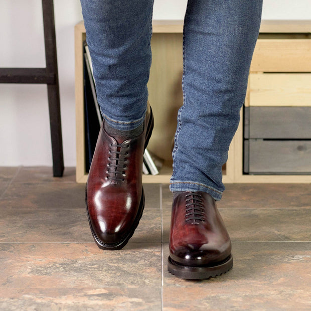 Ambrogio Bespoke Men's Shoes Burgundy Patina Leather Oxfords (AMB2369) Dellamoda