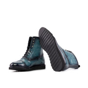 Ambrogio Bespoke Men's Shoes Turquoise Patina Leather Balmoral Boots (AMB2272)-AmbrogioShoes