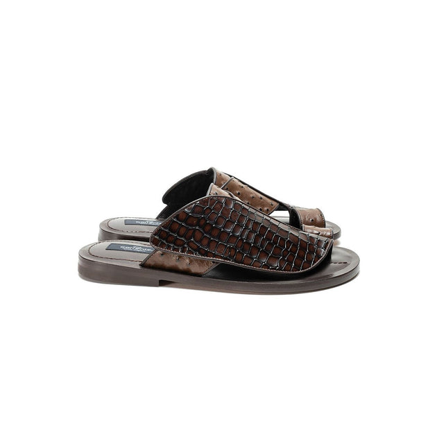 Corrente C0051 5830 Men's Shoes Brown Crocodile Print / Ostrich Slip-On ...