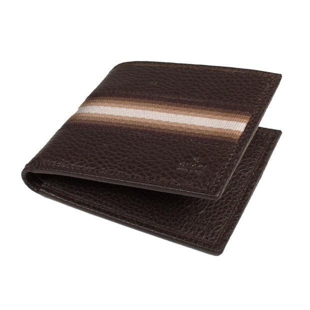 Gucci Men' s Wallet Signature Brown Leather Web Brown / White Stripe Fabric (GGMW2012) –