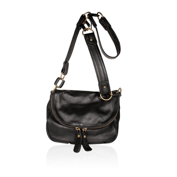Dellamoda Lamb Leather Handbag Sasha Messenger / Sling Black Designer Bag TS10-13 (DM06)-AmbrogioShoes