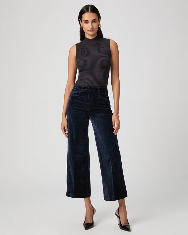 Paige Clean Front Velvet Anessa Trouser, Deep Navy