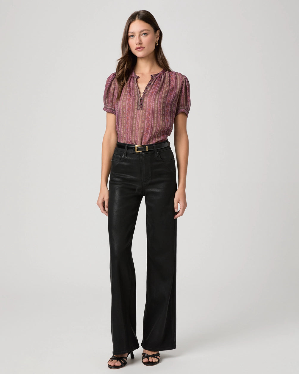 Paige Anessa 31" Wide Leg Jean, Black Fog Luxe Coating