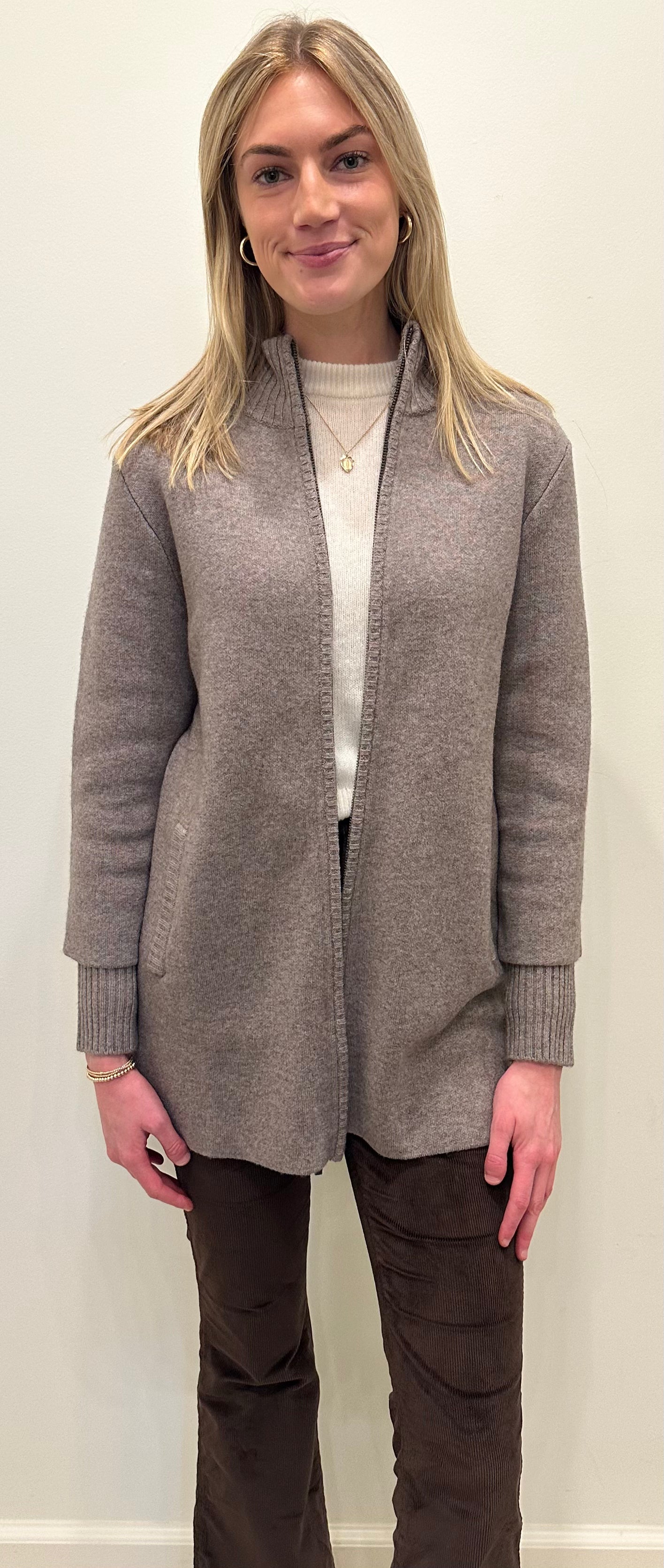 Kinross Zip Mock Swing Cardigan-Seal