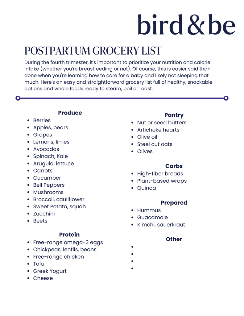 postpartum and breastfeeding printable grocery list