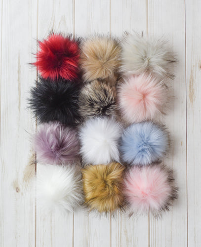 Faux Fur Pom Poms, Arctic Wolf, Neutral Faux Fur Poms, Fox Fur