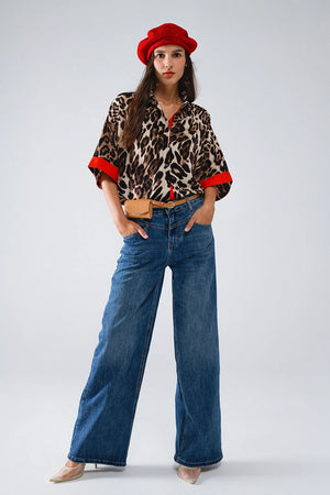 RED STRIPE LEOPARD BUTTON UP - Pink Door Boutique MN 