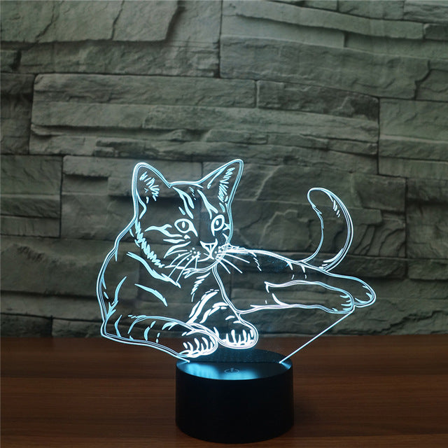 Sitting Cat 3D Night Light  7 Colors LED Cats  Love Life