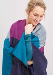 Paloma Luxury Wrap with block colours of plum, teal and grey