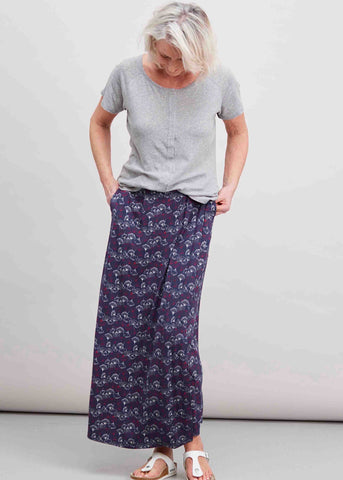 Debbie maxi skirt in gingko print with tabatha tee grey