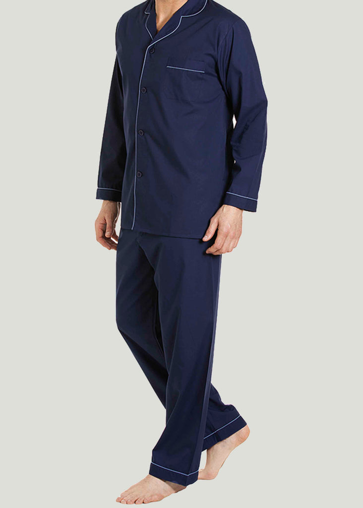Maxwell Easy-Care Velcro Shirt & Pull On Bottoms PJ Set - Navy: VAT Exempt