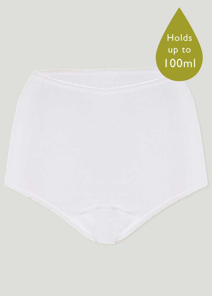 Ladies Cotton Incontinence Briefs, 200-260ml, High Waisted, White