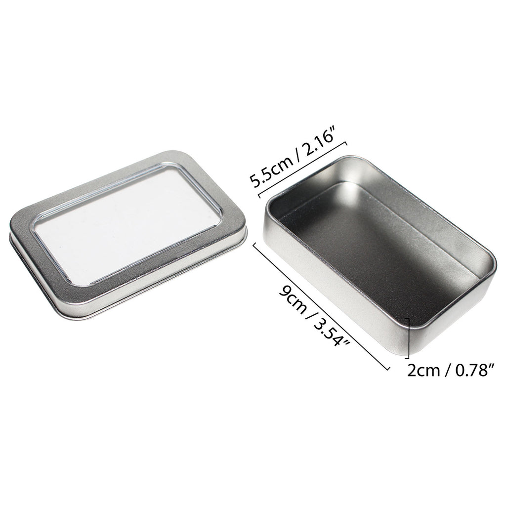 small metal tins with clear lids