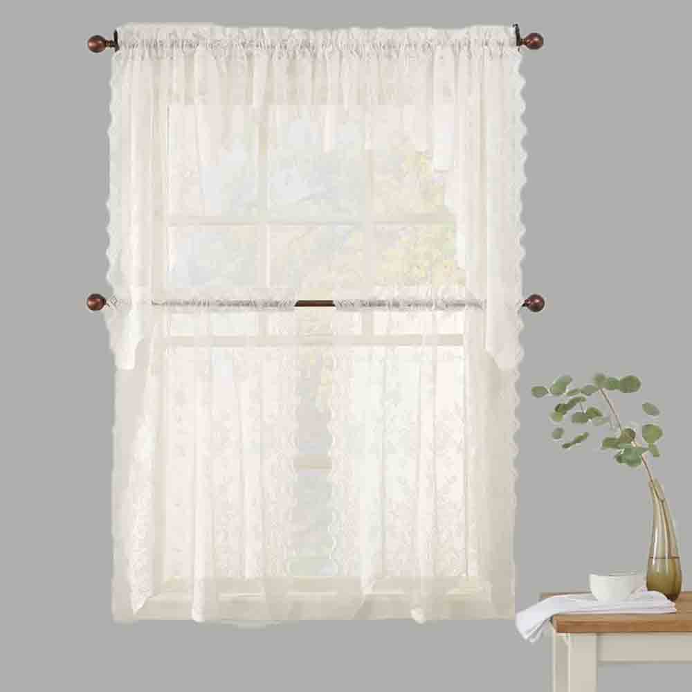 No 918 Alison Jacquard Sheer Kitchen Valance Swags Tier Curtains
