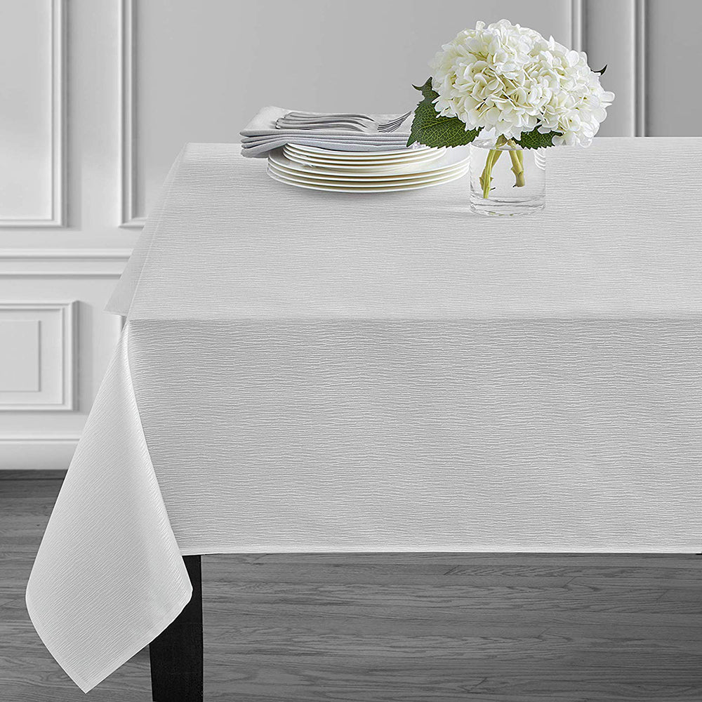 white fabric tablecloth