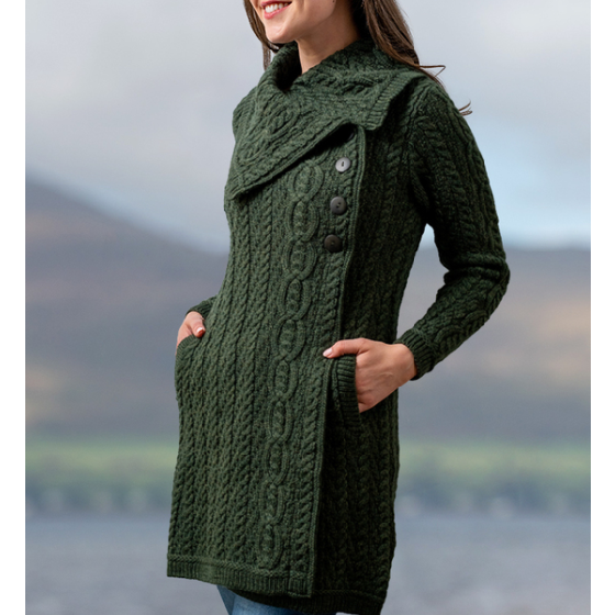 Women's Aran Sweater Coat / Coatigan | Scotland House, Ltd.