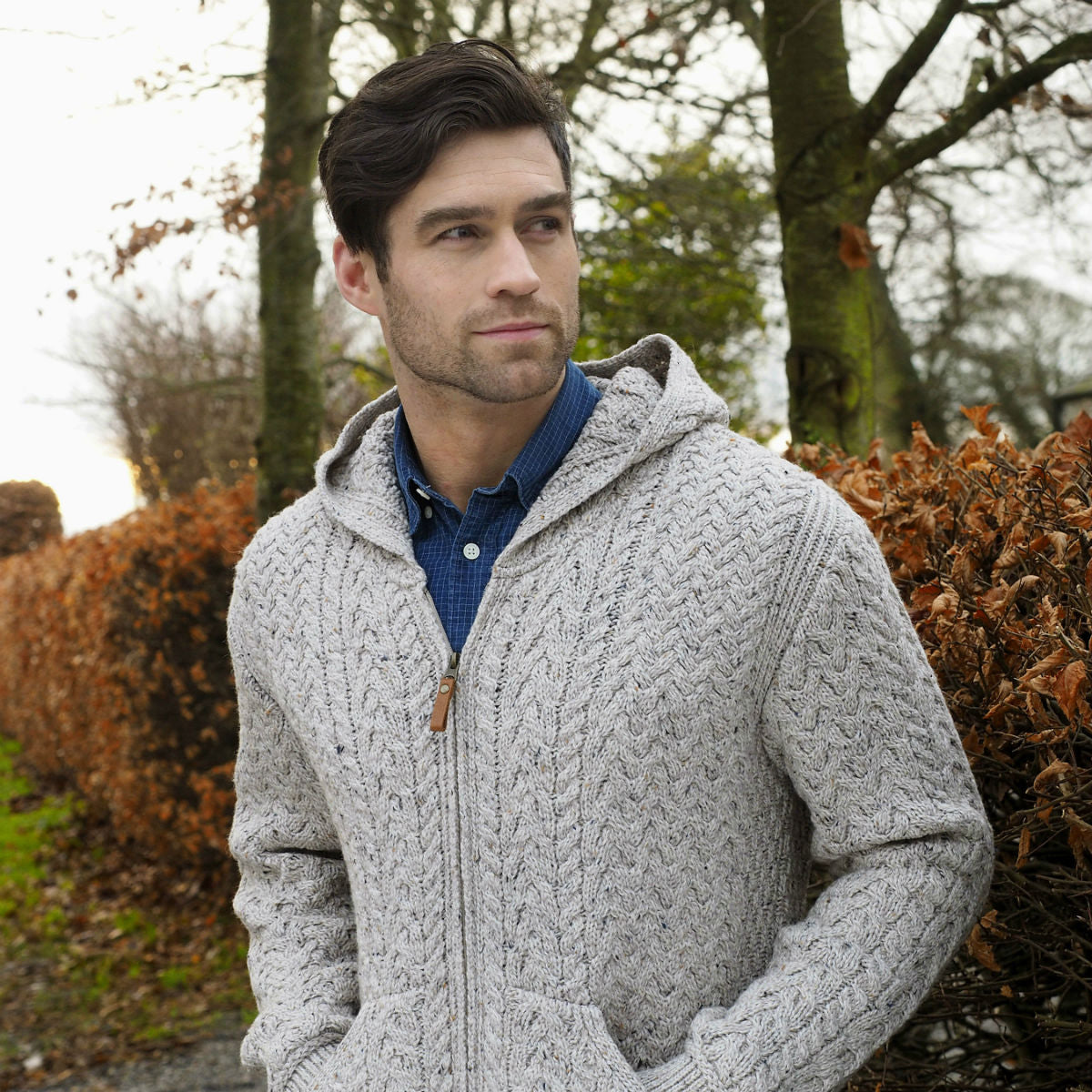 mens knitted hooded cardigan