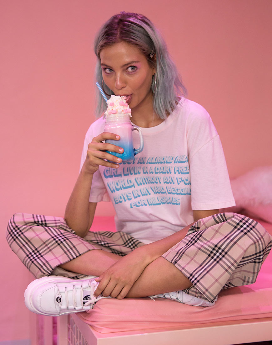 Oversize Basic Tee in Soft Pink with Almond Milk Girl Text X Top Girl ...