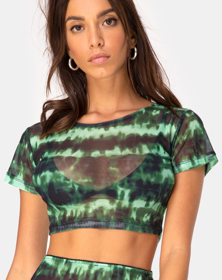 Short Sleeve Turqoise and Black Tie Dye Crop Top | Tindy – motelrocks.com