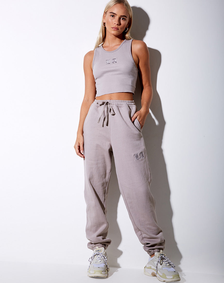 high waisted light grey joggers