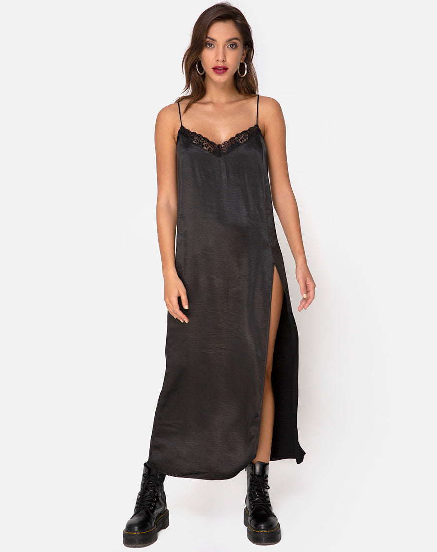 Batilia Maxi Dress in Satin Black – motelrocks.com