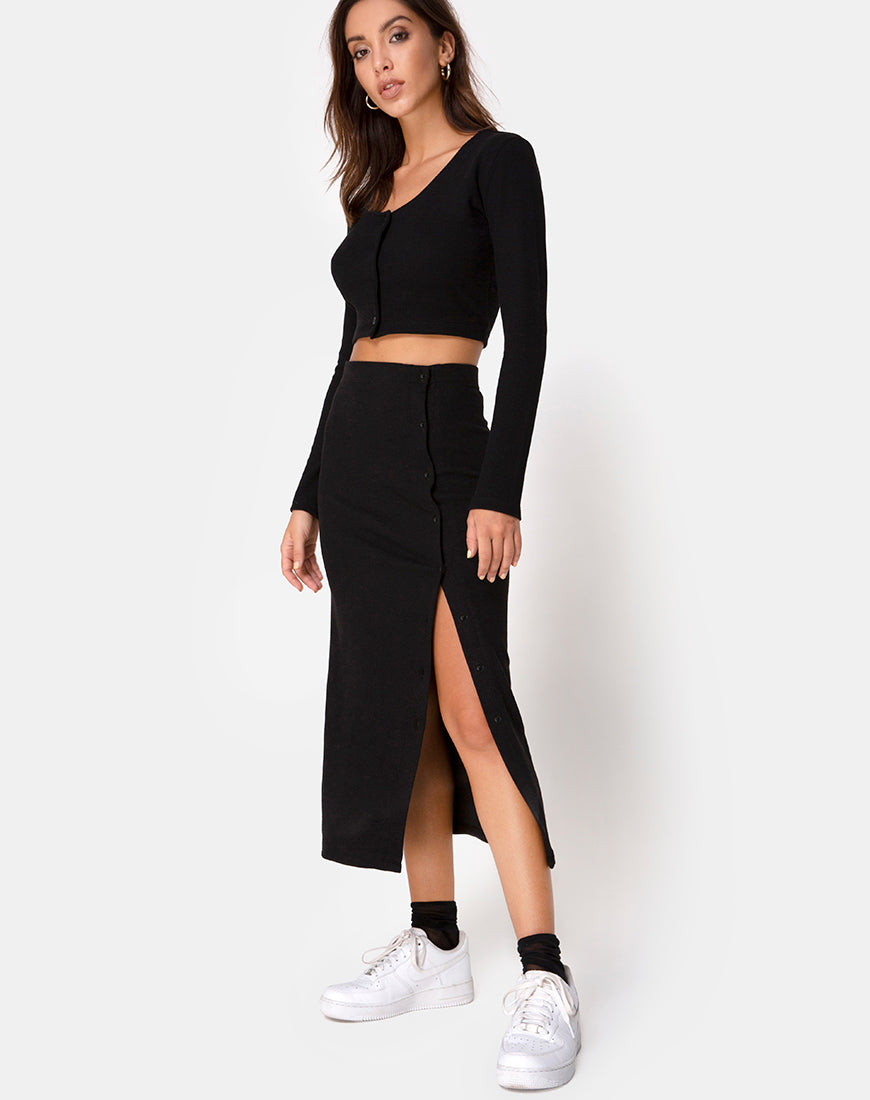 Bobbin Midi Skirt in Black Rib – motelrocks.com