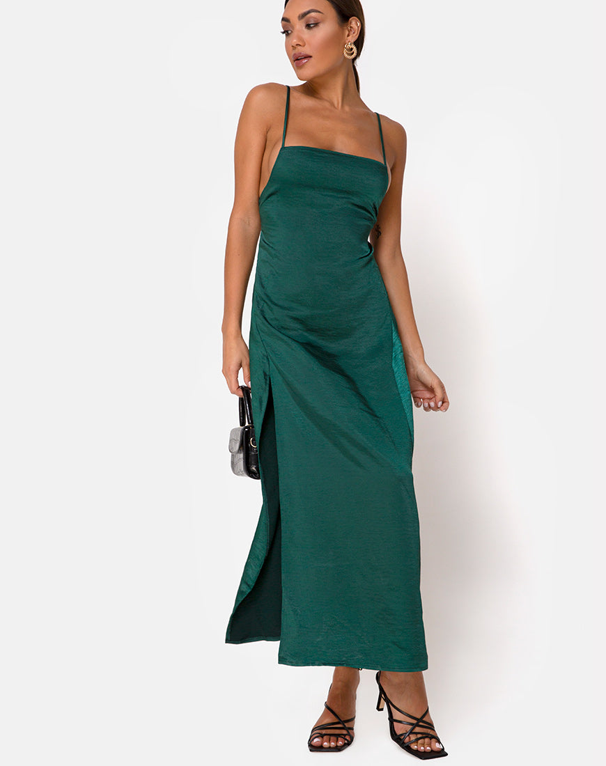 satin dark green dress Big sale - OFF 66%