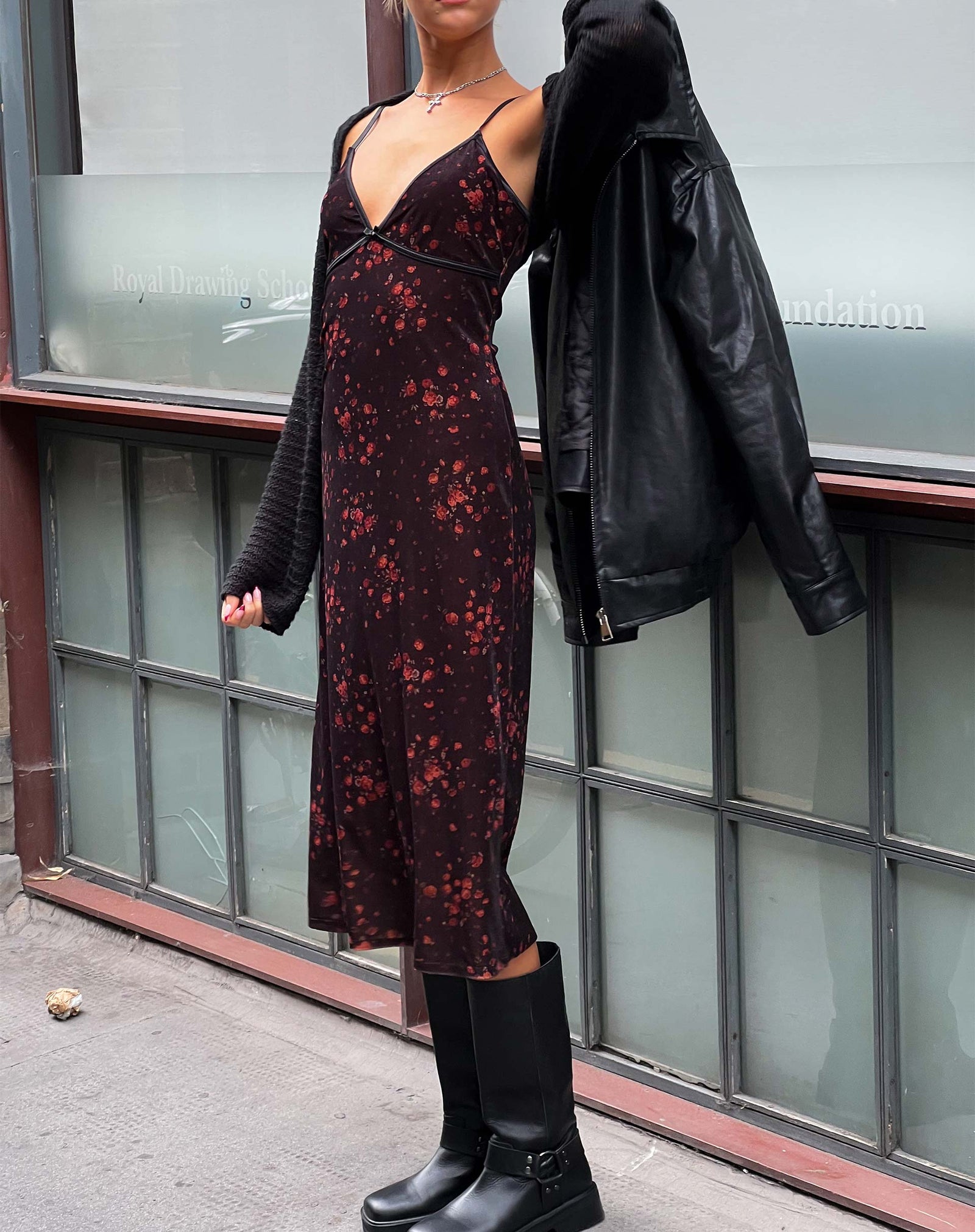 Rose Cluster Velvet Cami Midi Dress | Camelia – 