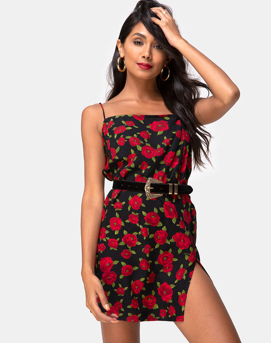 black rose print dress