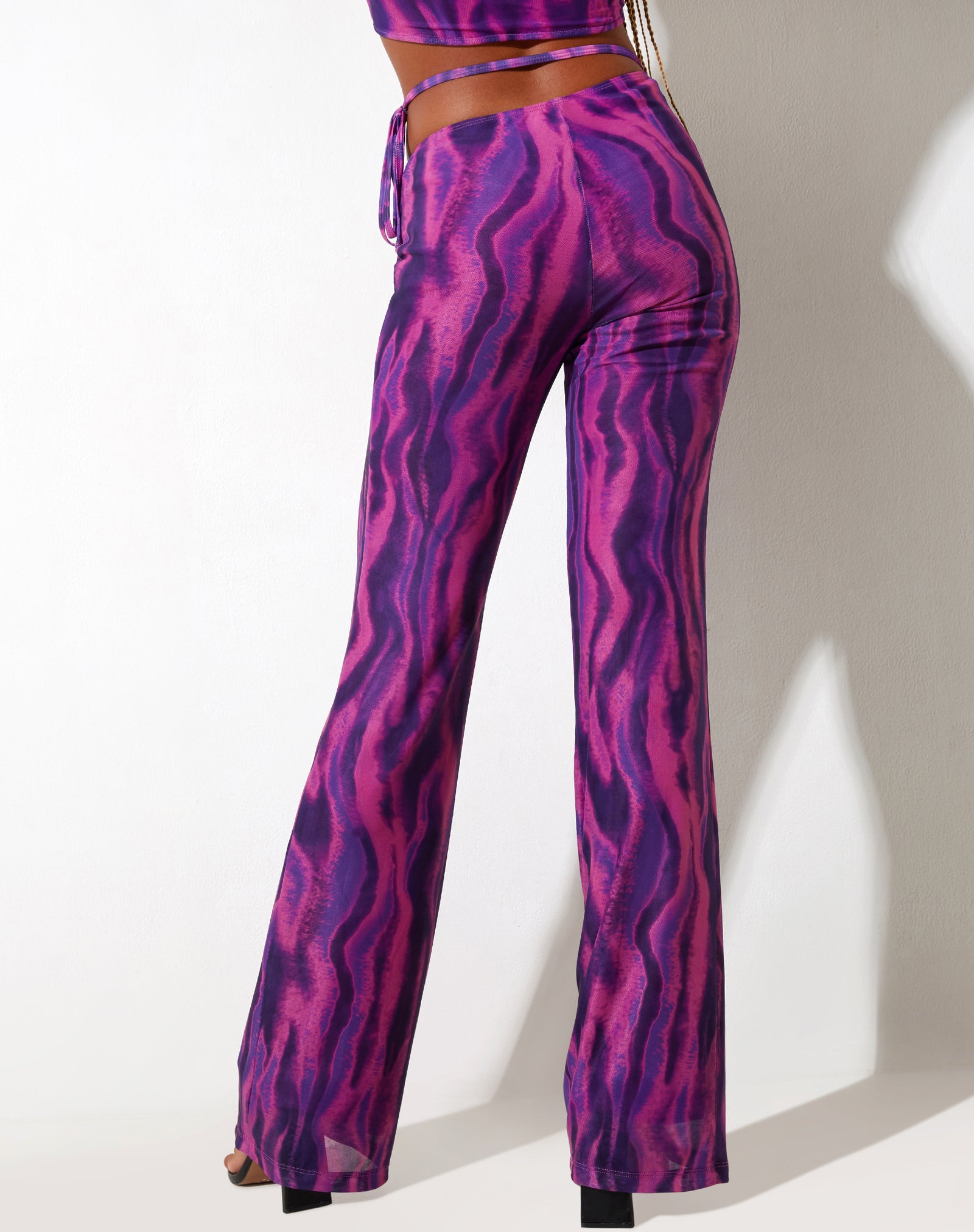 Pink Strappy Waist Flared Trousers | Eda – motelrocks.com