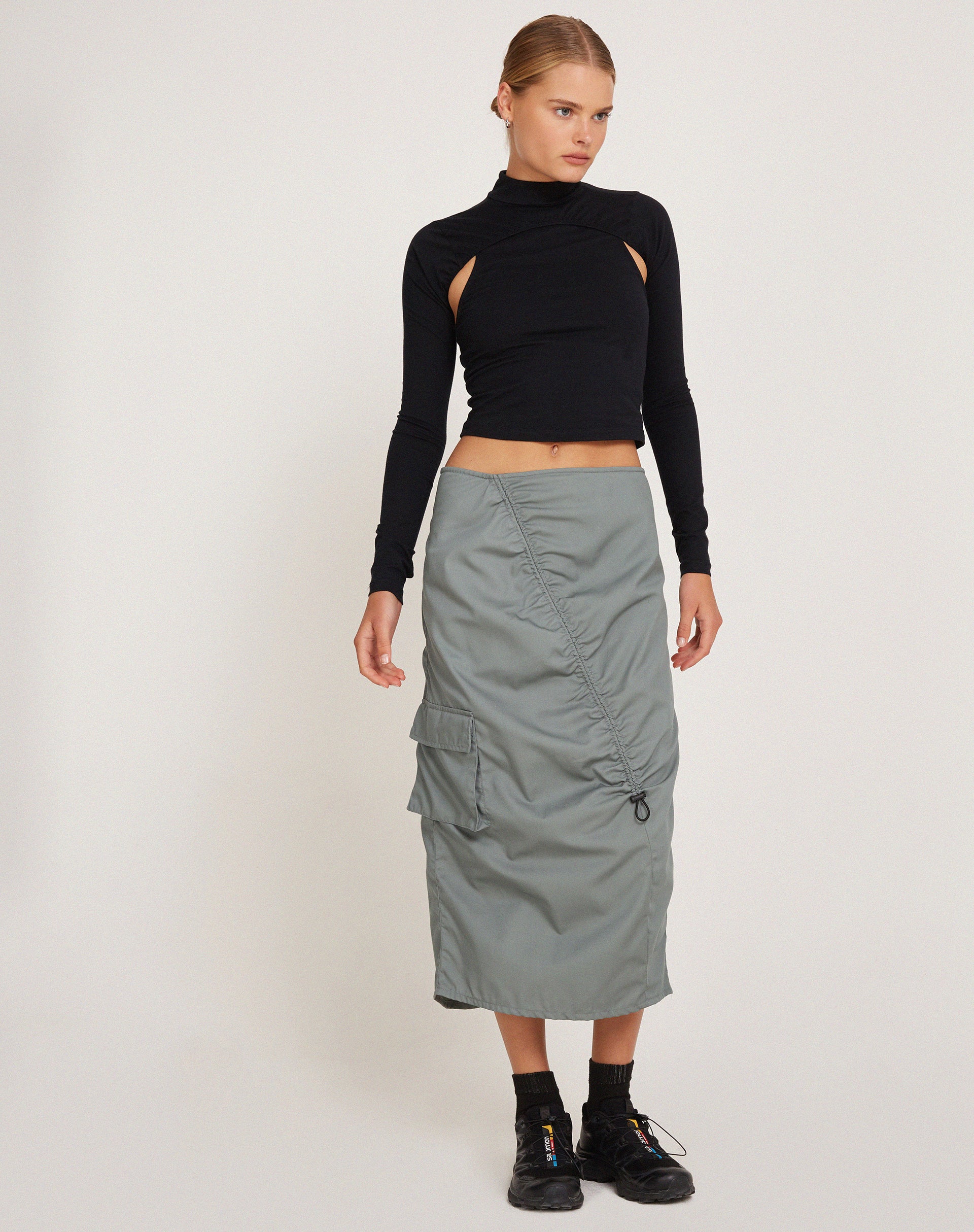 Beige Toggle Detail Midi Skirt | Enore – motelrocks.com