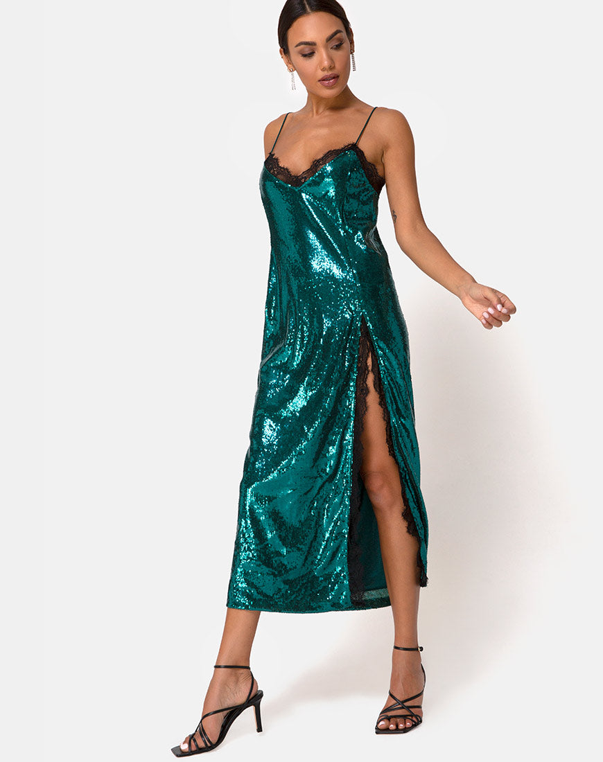 Teal Sequin Floor Length Dress | Fitilia – motelrocks.com