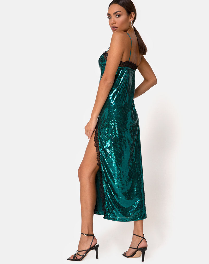 Teal Sequin Floor Length Dress | Fitilia – motelrocks.com