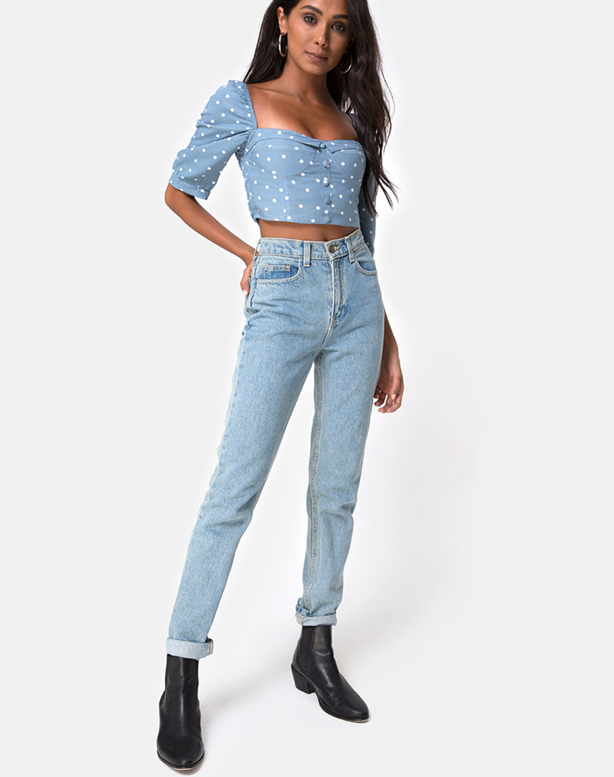 Flory Crop Top in Skater Polka Blue – motelrocks.com