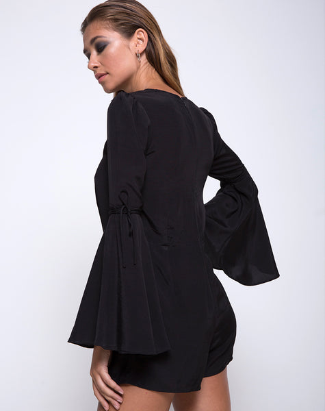 Holila Flute Sleeve Playsuit in Black by Motel – motelrocks.com