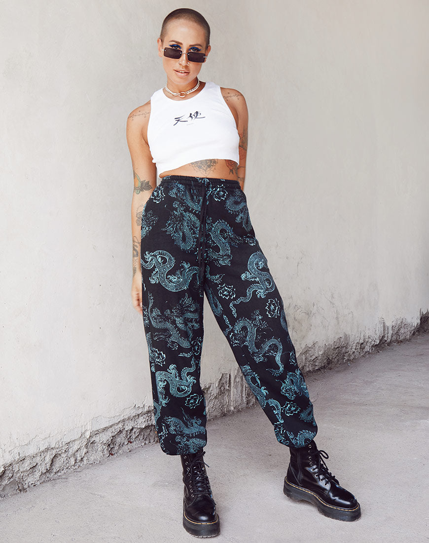 Black Dragon Print Black Mint Joggers Basta Motelrocks Com - black tokyo crop top shirt roblox