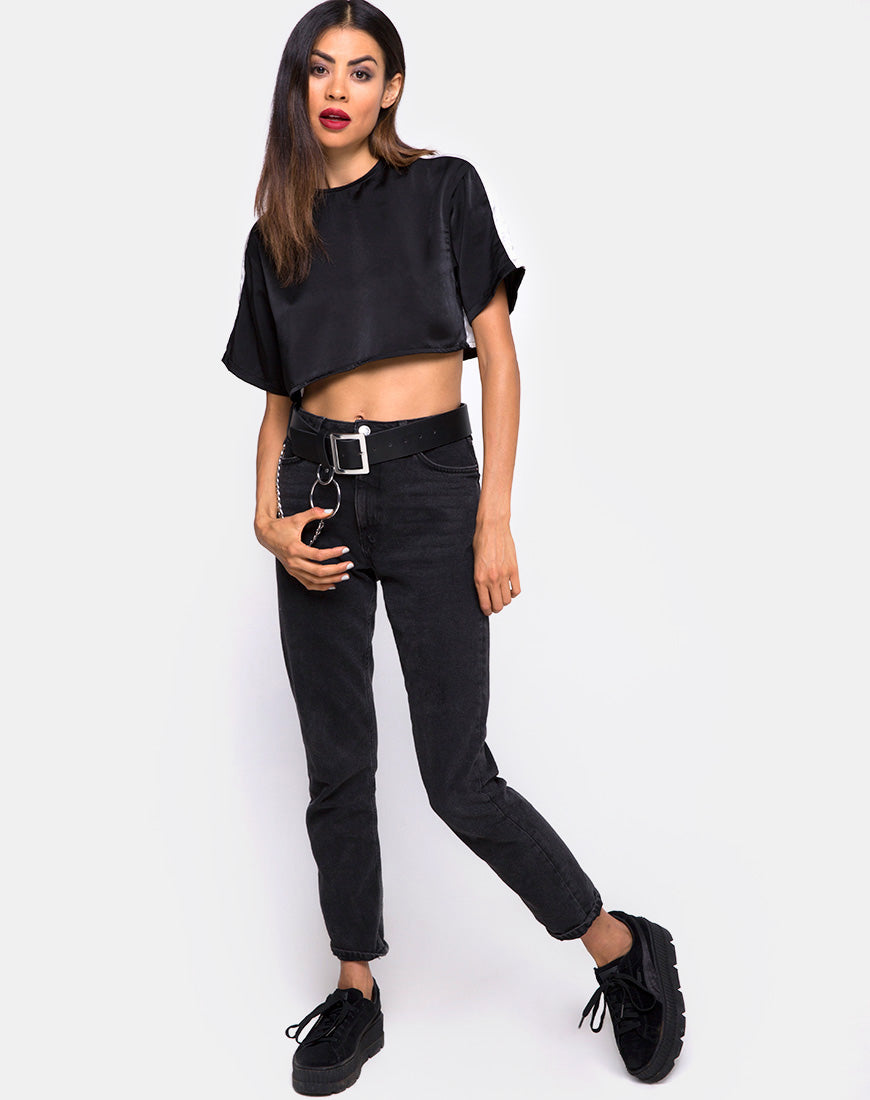 Jiho Crop Top in Black with Ivory Stripe – motelrocks.com