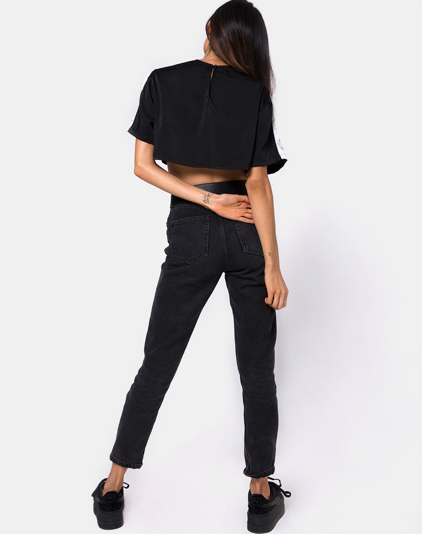 Jiho Crop Top in Black with Ivory Stripe – motelrocks.com