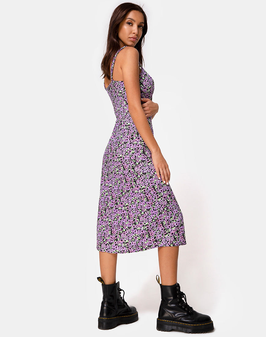 Lilac Purple Floral Midi Dress | Jova – motelrocks.com
