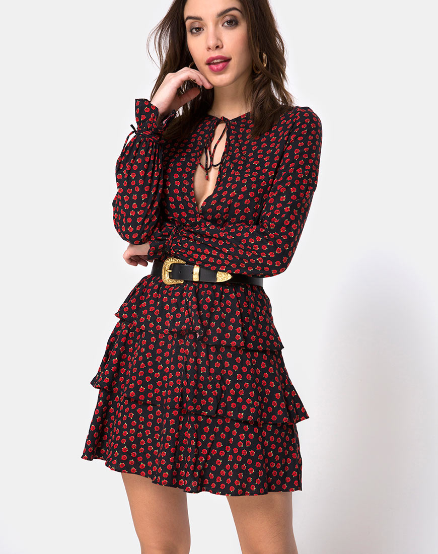 Kepsibelle Dress in Dotty Rose Black – motelrocks.com